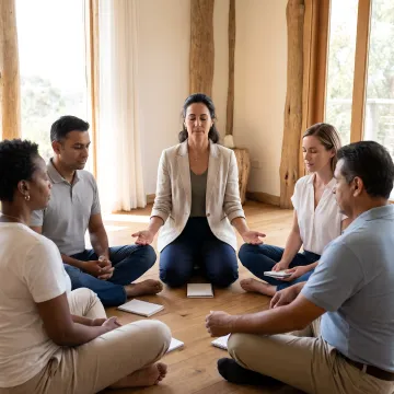 Executive team participating in a guided mindfulness retreat