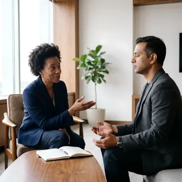 Mental performance coach guiding a focused executive session