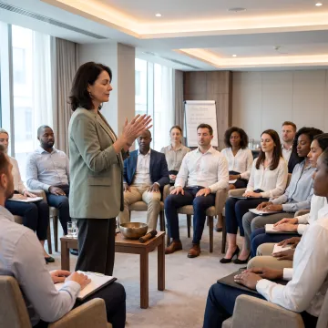 Meditation speaker leading a mindful corporate session