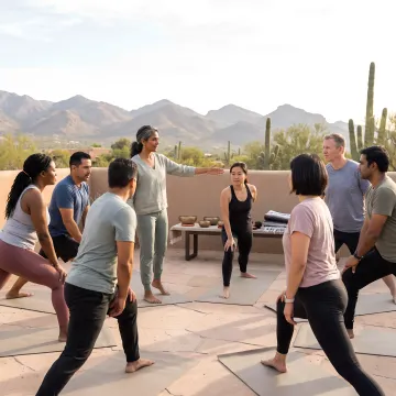 Meditation retreat participants practicing yoga in Tucson