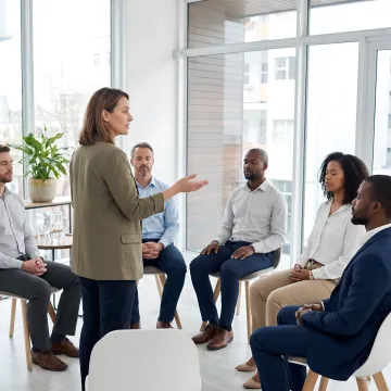 Facilitator leading corporate mindfulness training