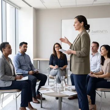 Facilitator guiding executives through a team performance workshop