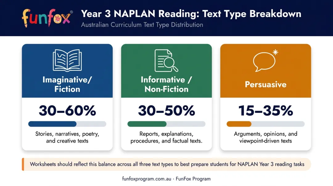 NAPLAN Year 3 reading text type percentage breakdown infographic