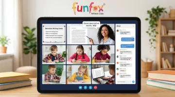 FunFox Writers Club live online session with small group of primary students