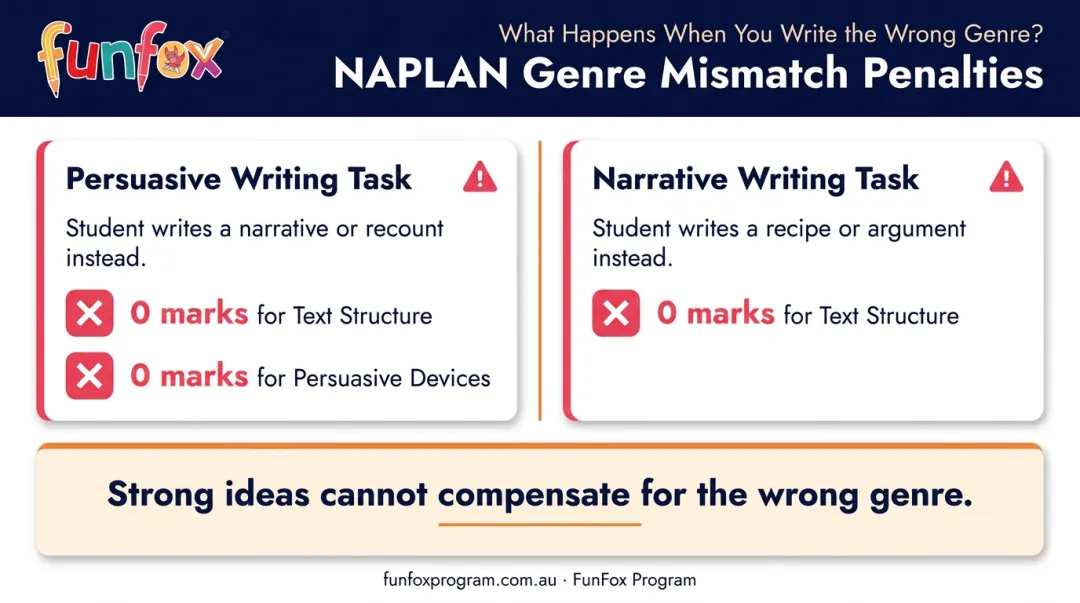 NAPLAN writing genre mismatch mark penalties for persuasive and narrative writing tasks