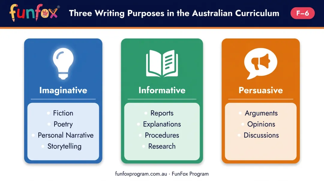 Three Australian Curriculum writing purposes imaginative informative and persuasive explained