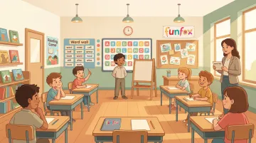 Young students participating in classroom spelling bee with teacher pronouncer