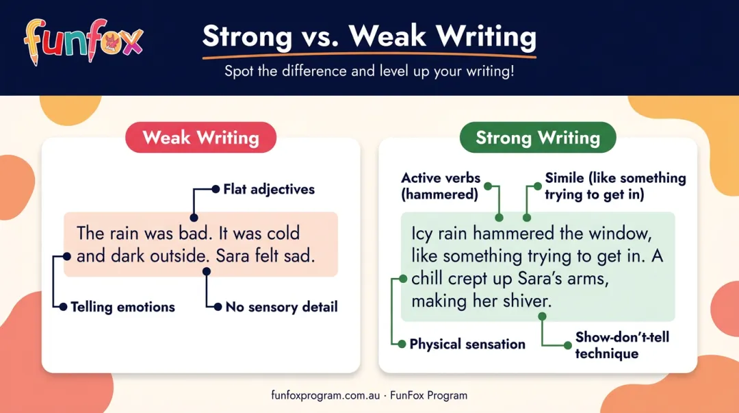 Weak versus strong thunderstorm writing side-by-side comparison for students
