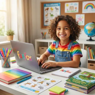 Young student writing creatively with digital learning materials