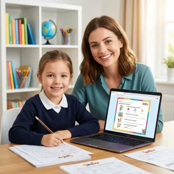 Tutor reviewing a student's OC and Selective Test preparation work on a digital device