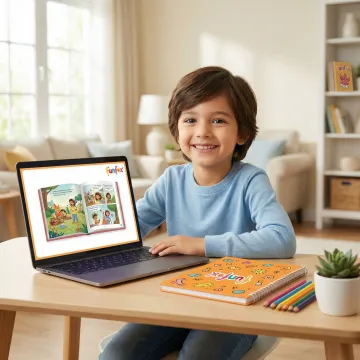 Child enjoying an online holiday learning program from home