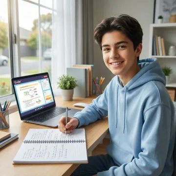 Year 9 Melbourne student working through tutoring exercises online with a qualified teacher