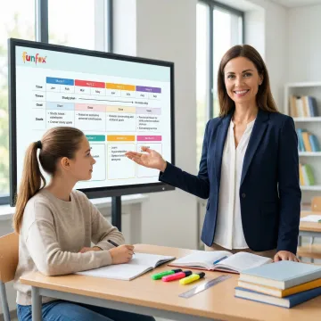 Step-by-step OC test preparation process with a tutor and primary school student
