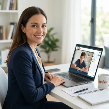 Tutor providing personalised feedback to a Year 9 student during an online English tutoring session