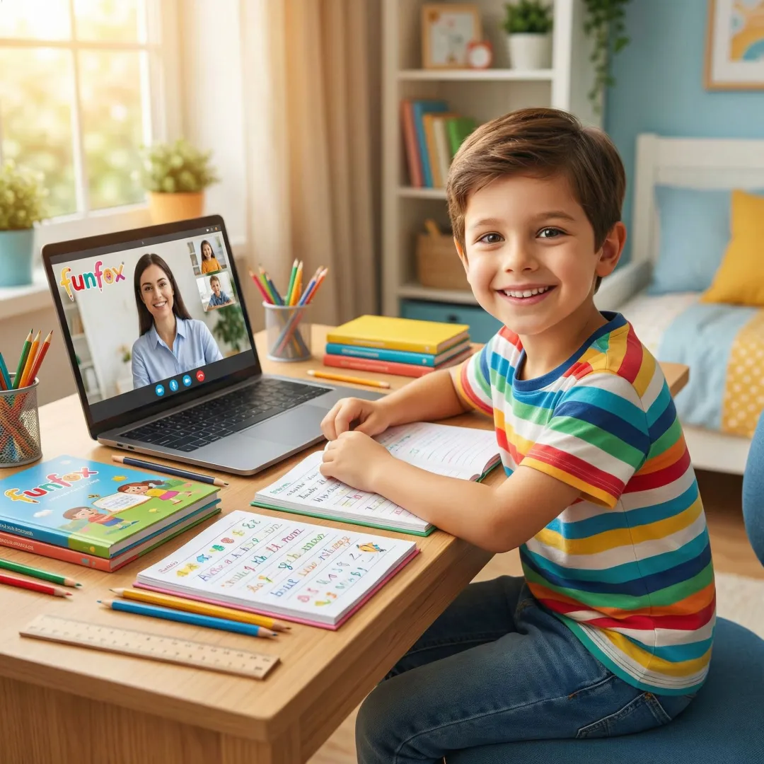 Young child participating in an online tutoring session at home in Cairns
