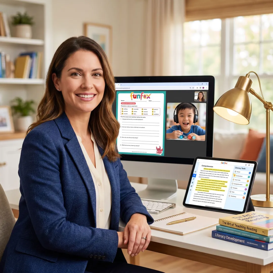 Online reading tutor helping a primary student