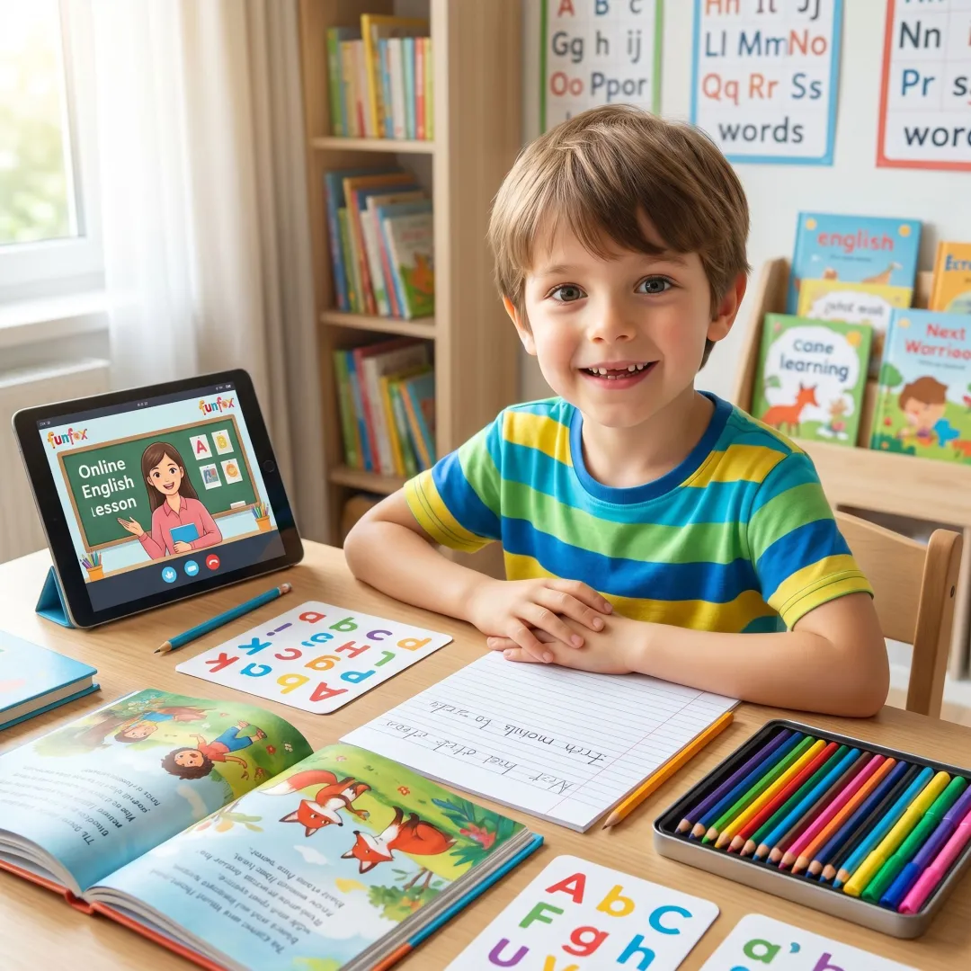 Child practicing reading and writing online