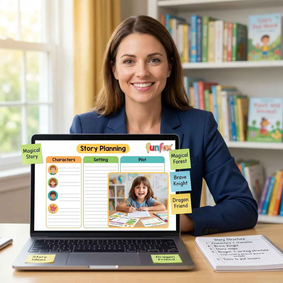 Online teacher guiding a student through creative writing