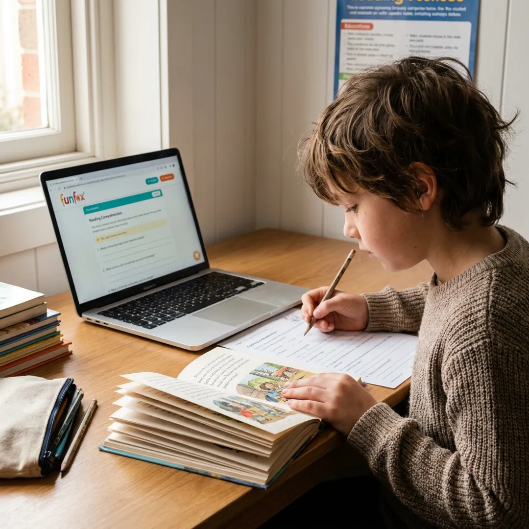Student completing an online reading lesson
