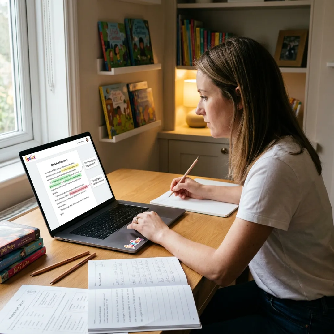 Teacher reviewing student writing online