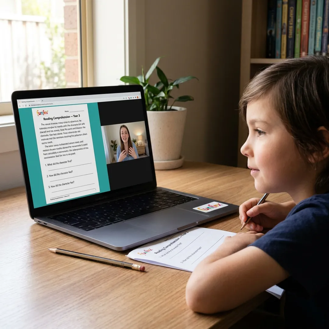 Tutor reviewing literacy worksheets online