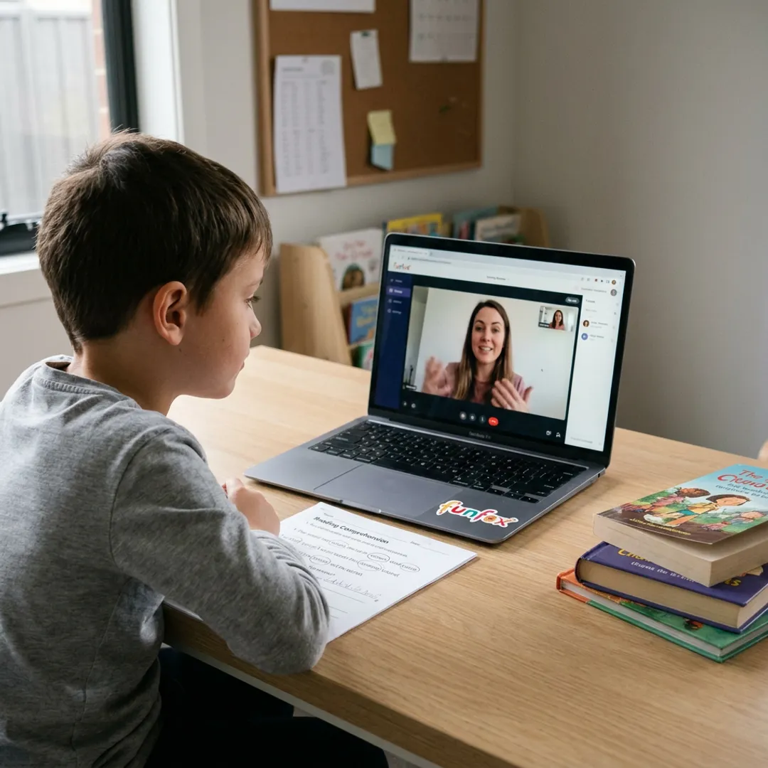 Online reading tutor guiding a child through worksheets