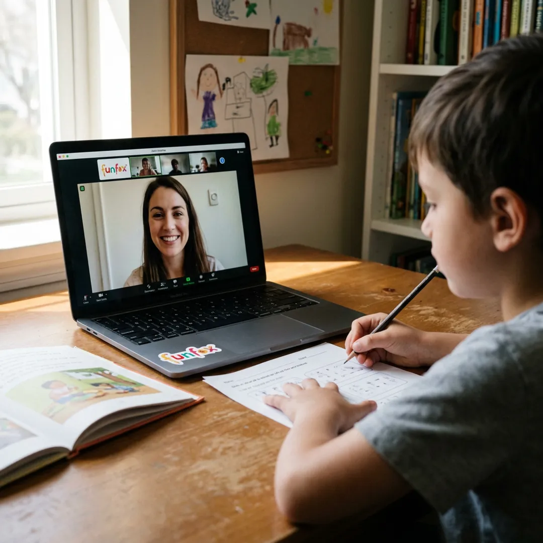 Online tutor guiding a child through reading