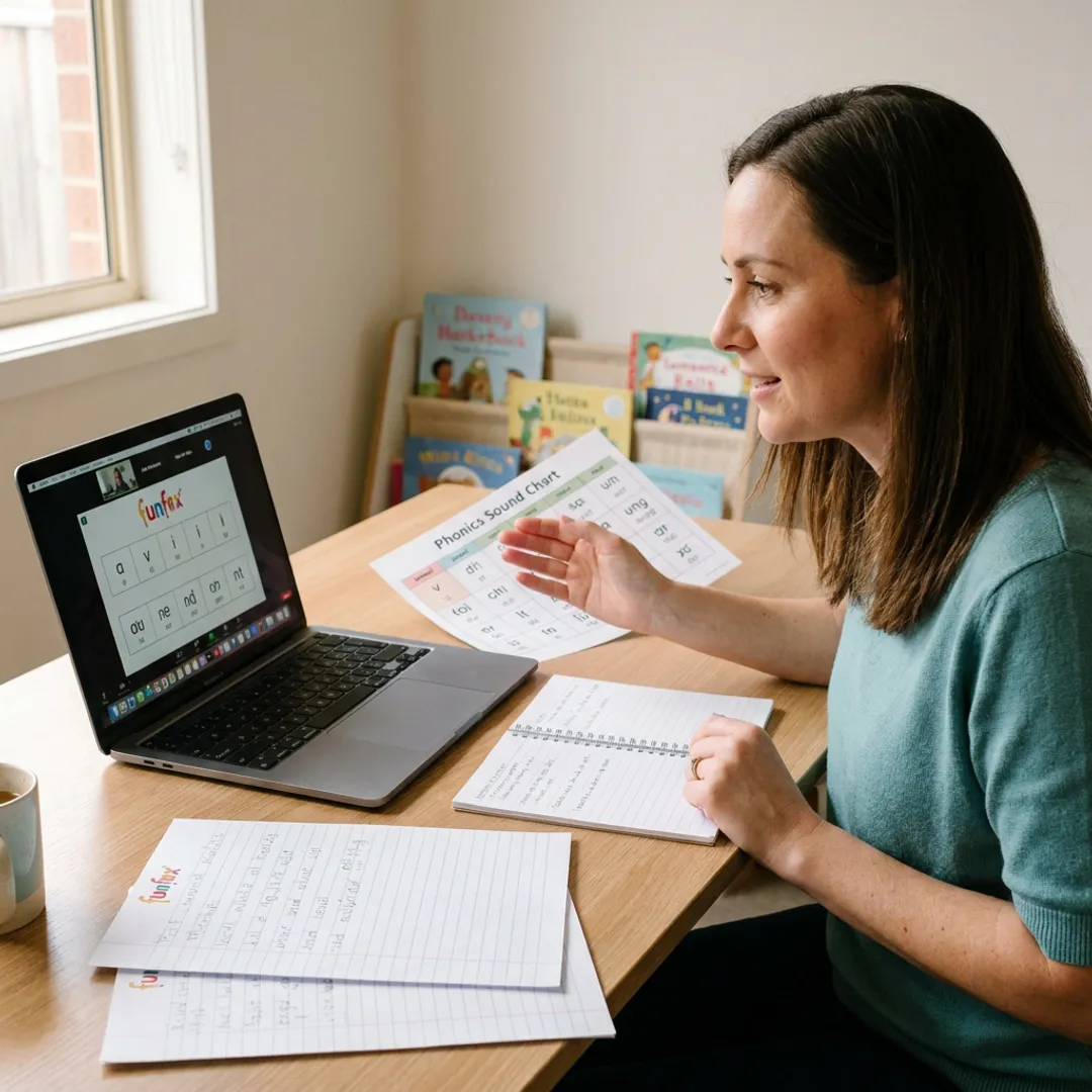 Educator leading an online phonics training session