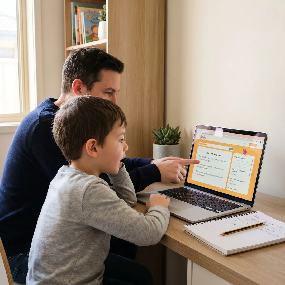 Child completing online entrance assessment preparation