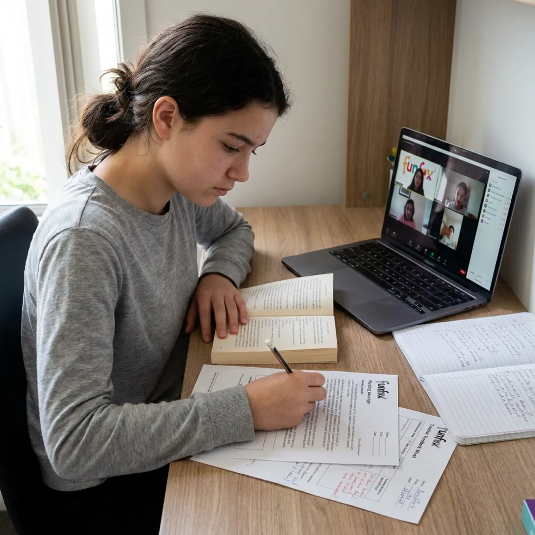 Student completing reading comprehension worksheet online