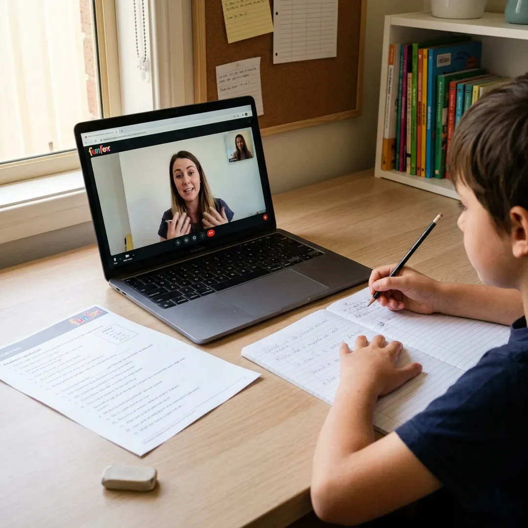Online English writing tutor guiding a student