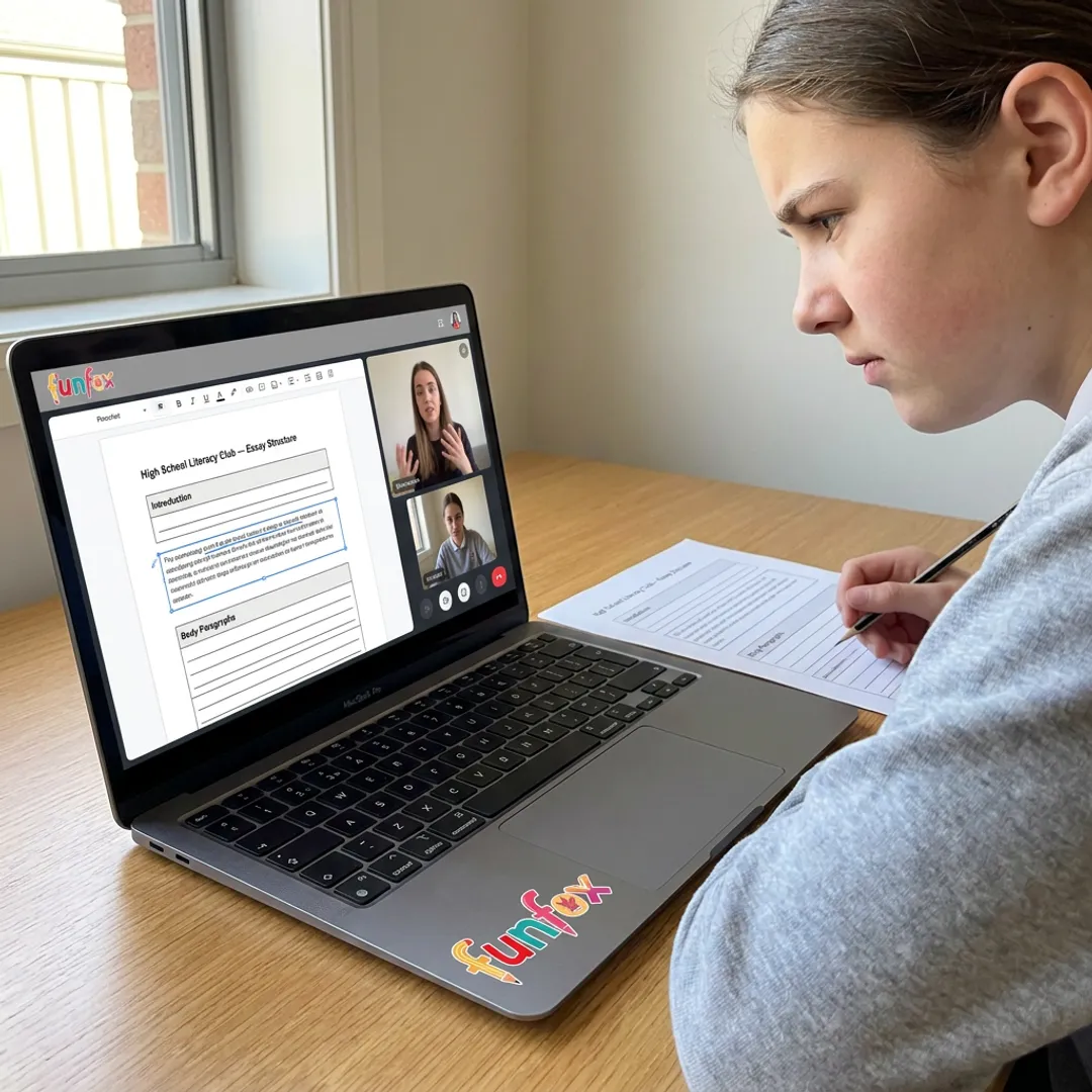 Online tutor helping a Year 9 student with English