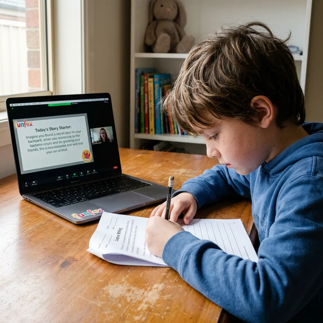 Student completing online writing worksheets