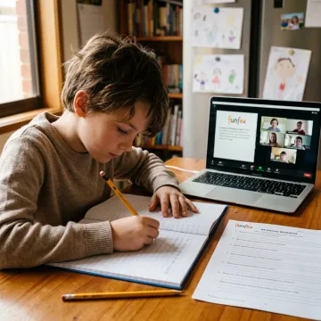 Grade 5 student working on writing worksheets
