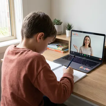 Student joining an online creative writing lesson