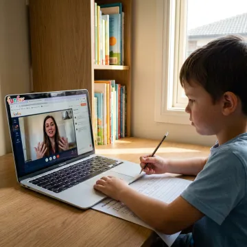 Online tutor guiding a Year 2 literacy lesson