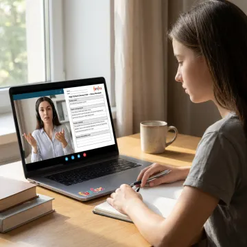 Online tutor helping high school student with English essay writing