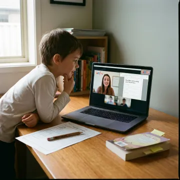 Child joining an online literacy class from home