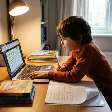 Child learning online before or after school