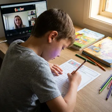 Student completing online tutoring worksheets