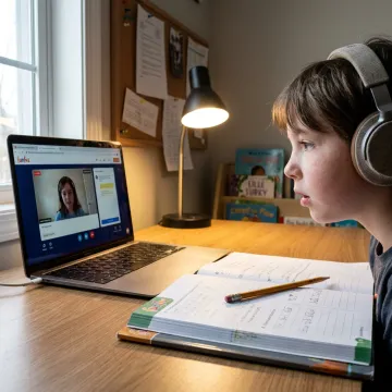 Student joining an online tutoring lesson at home