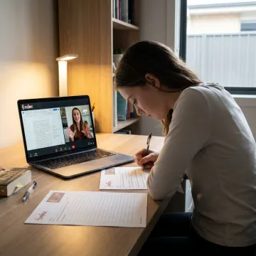 Online English tutor helping a high school student