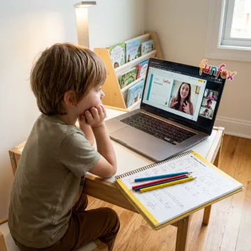 Year 1 child learning with online tutor