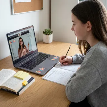 Online tutor guiding a high school English lesson