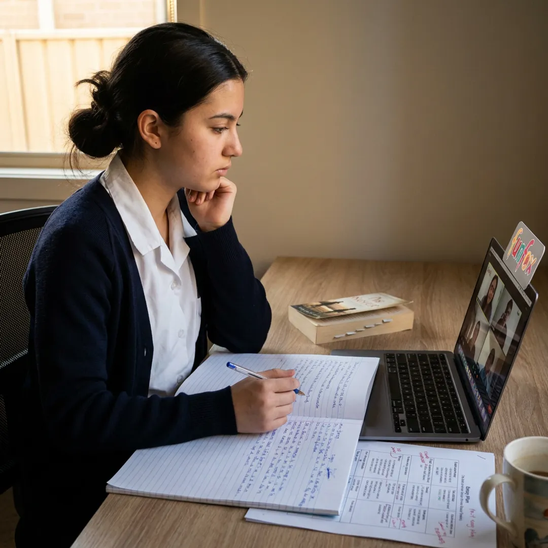 High school student studying English online in Hornsby