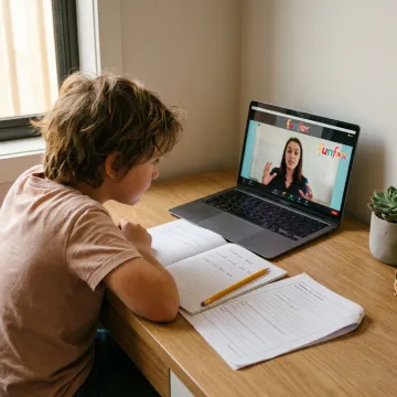 Child joining an online literacy class from home