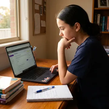 High school student receiving online tutoring in Sydney