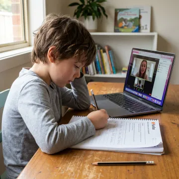 Online literacy tutor guiding a child through reading and writing