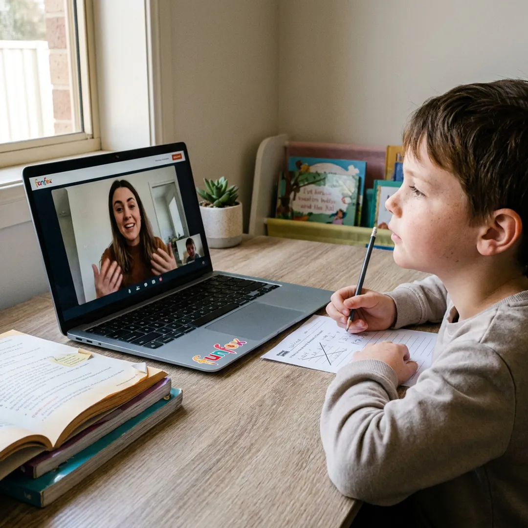 Child joining an online primary tutoring lesson