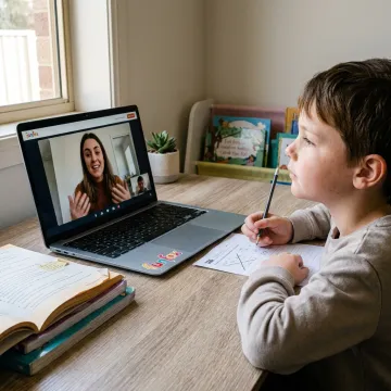 Child joining an online primary tutoring lesson